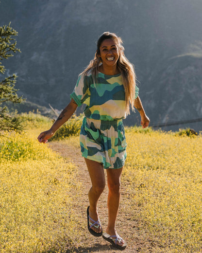 Clarity Short Skort Dress - Vista Patchwork Aqua - Lifestyle