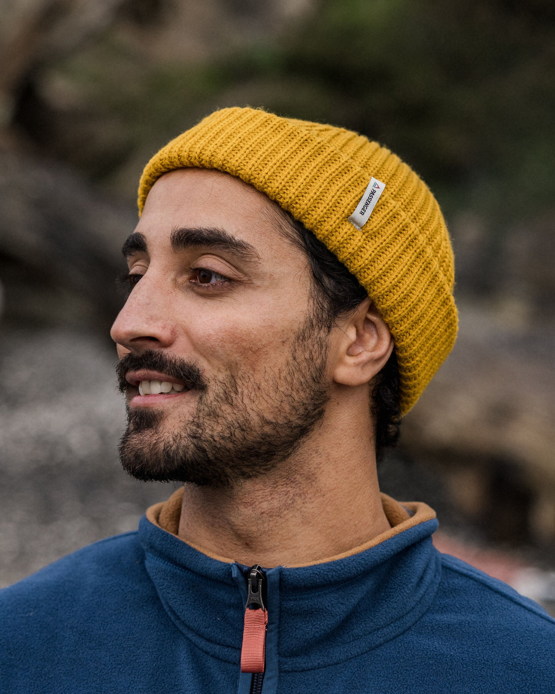 Male_Compass Recycled Beanie - Mustard Yellow