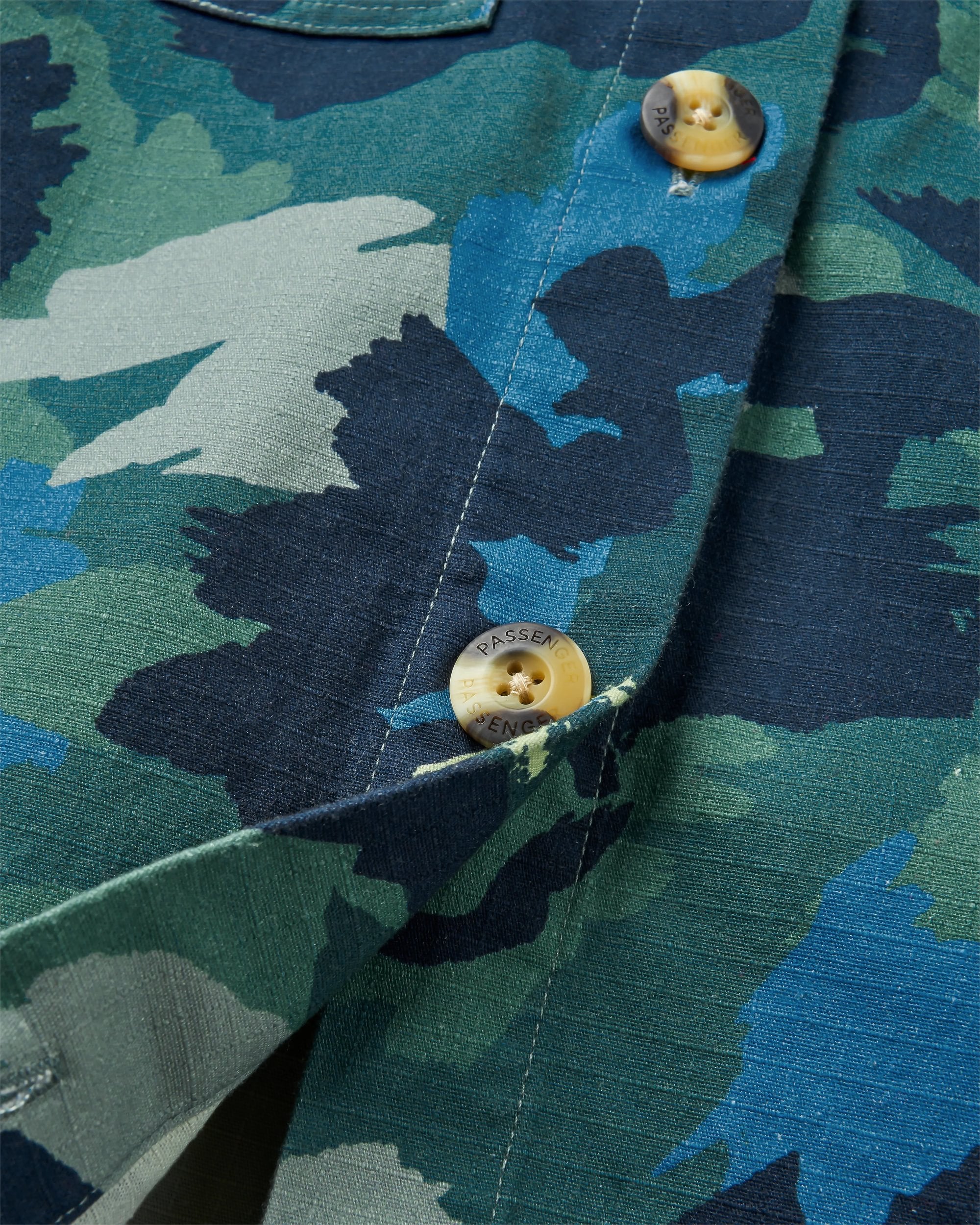 Coral Organic Cotton LS Shirt - Alpine Camo Rain Forest - Flatlay