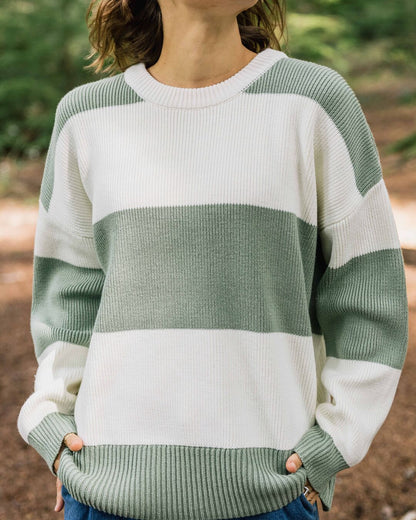 Moments Oversized Organic Knitted Jumper - Pistachio Stripe