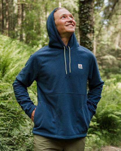 Point Recycled Grid Polar Fleece Hoodie - Dark Denim