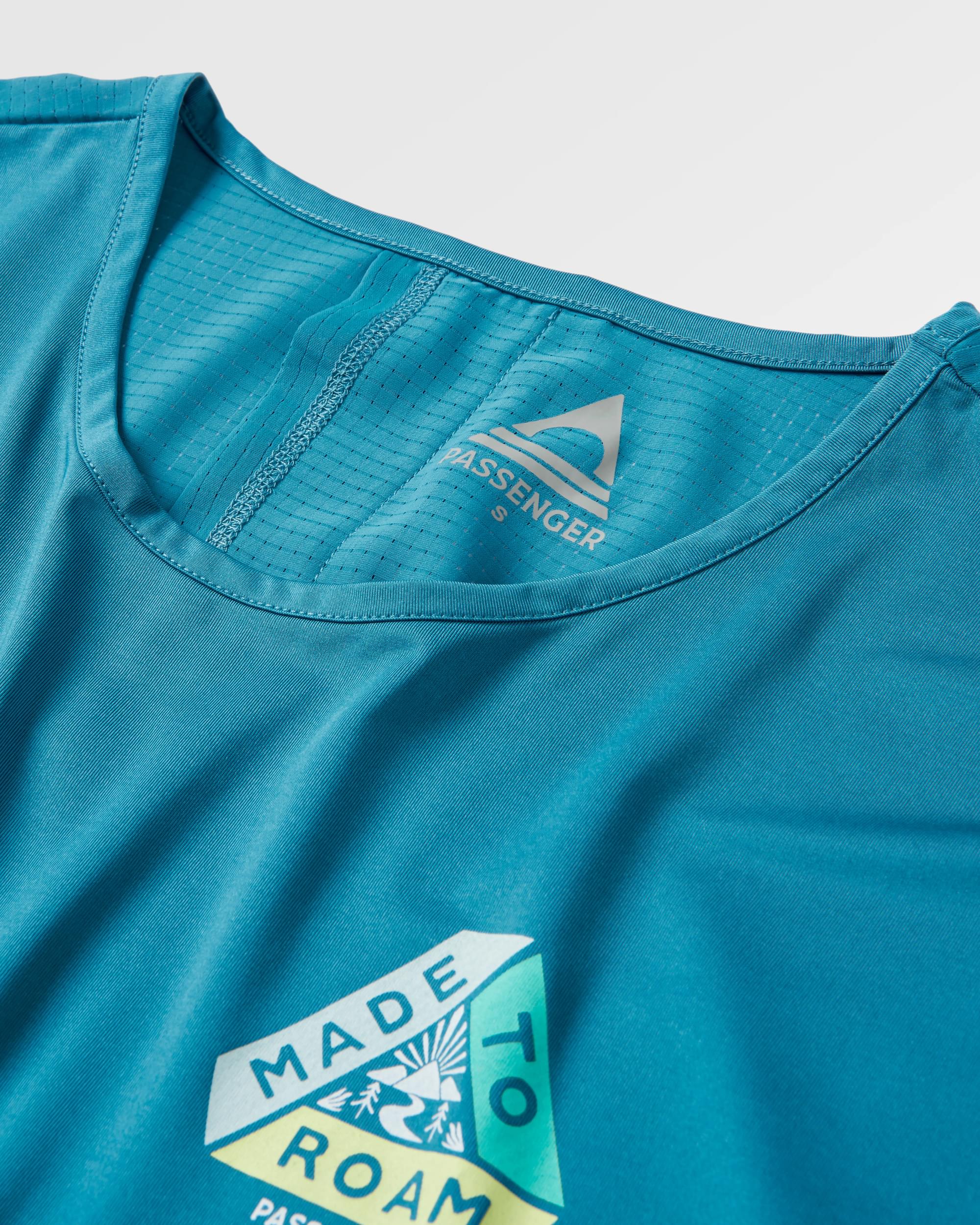 Chakra Tie Back Active Recycled T-Shirt - Blue Steel - Flatlay