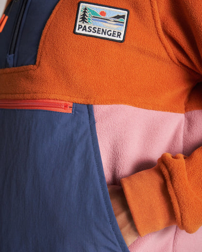 Alexander Recycled Hooded Polar Fleece - Dark Denim/Sunset Orange - Studio Model