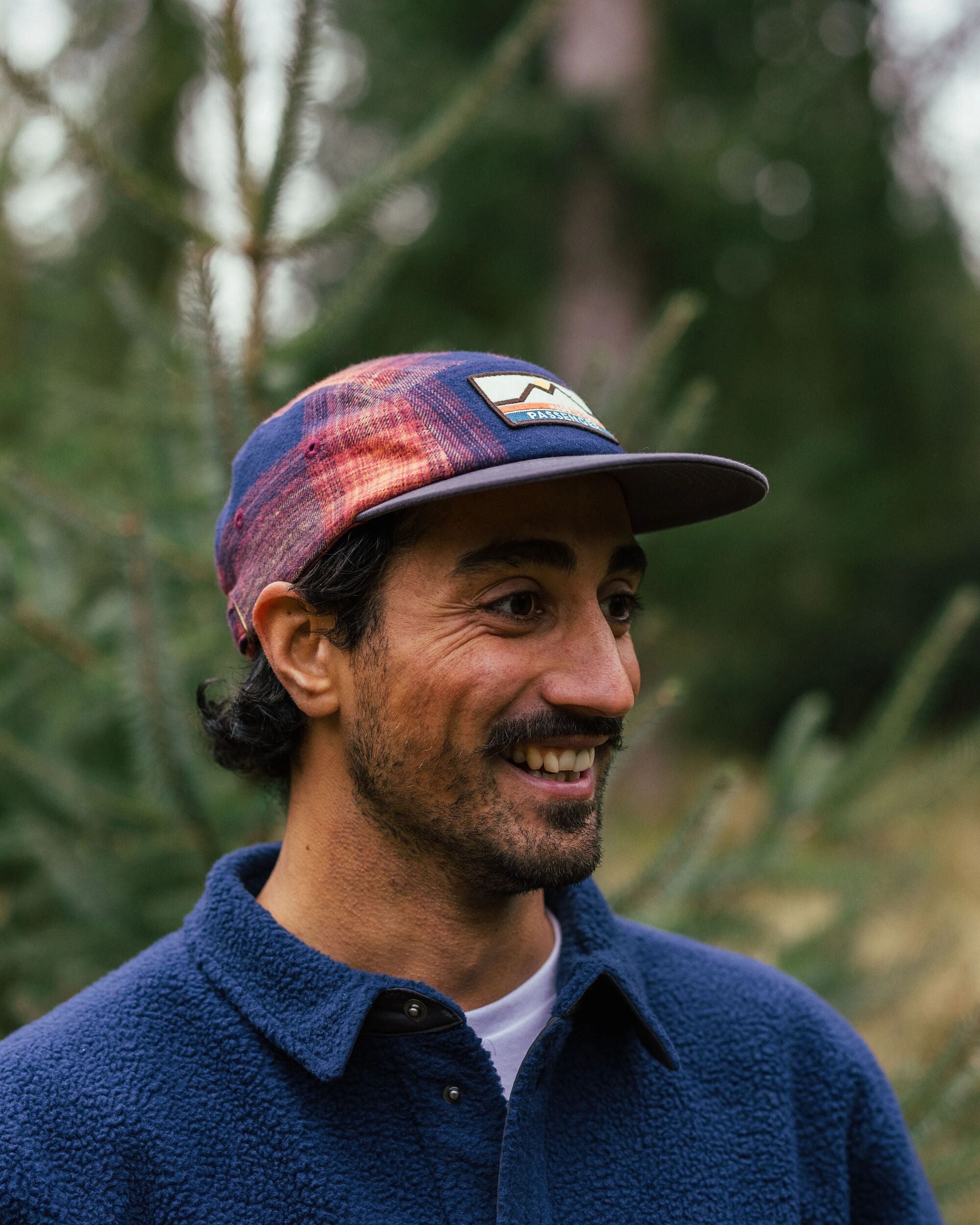 Fixie Recycled Flannel 5 Panel Cap - Rich Navy/ Red Ochre Check - Lifestyle - Male