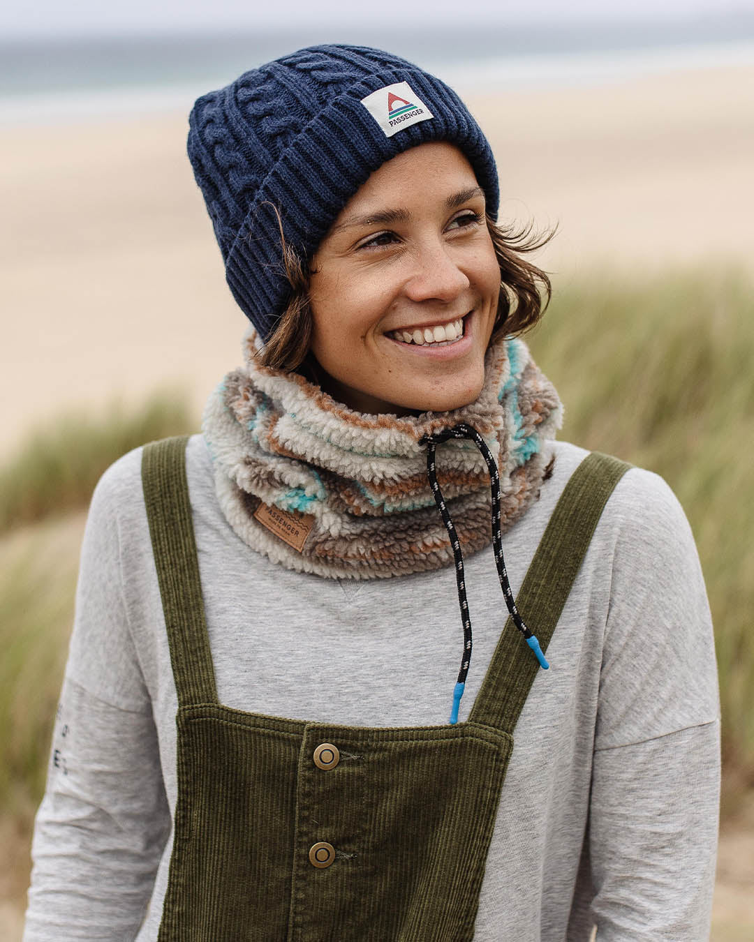 Womens_Mulled Recycled Sherpa Fleece Snood - Warm Ivory Geo Pattern