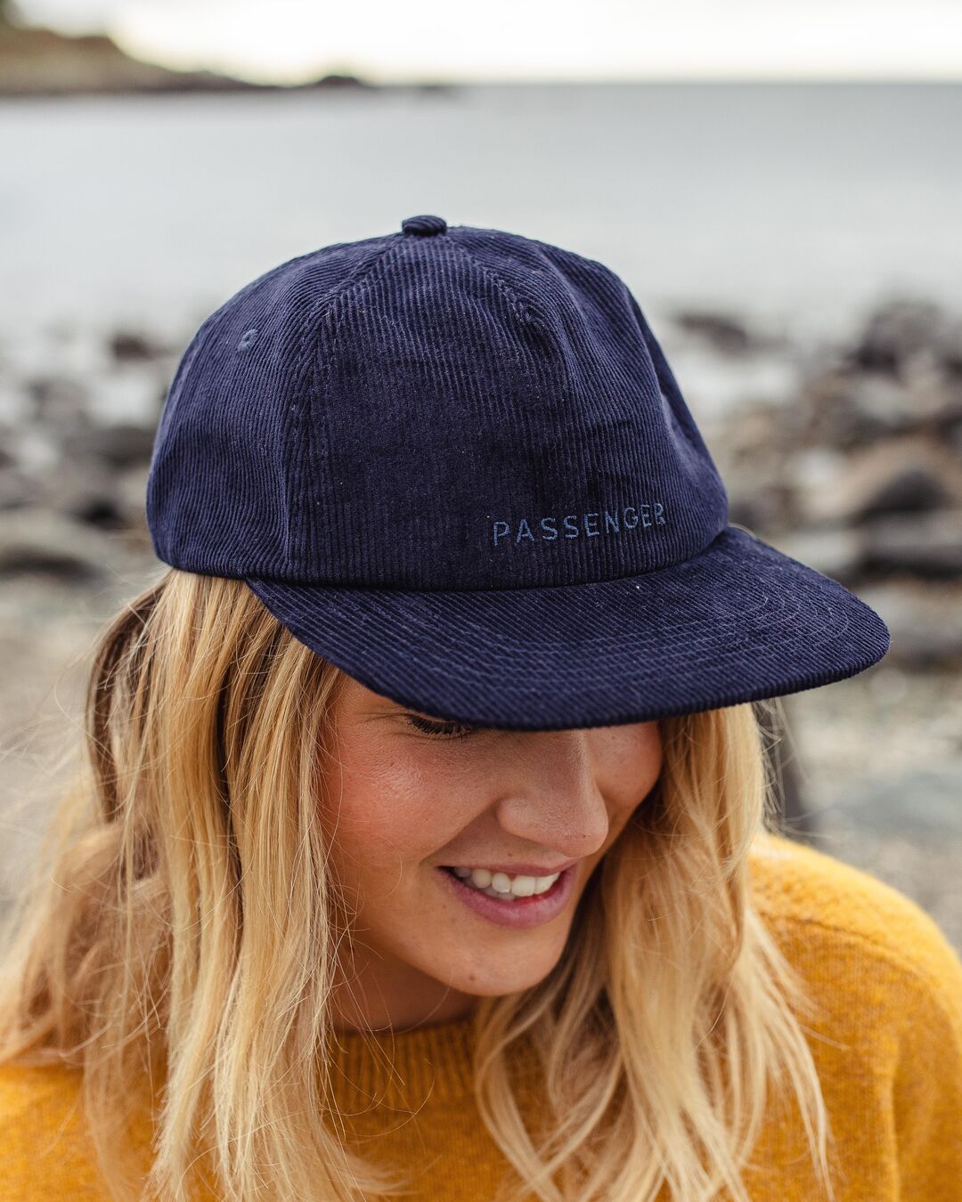 Womens_Byron Recycled Cord 5 Panel Cap - Rich Navy