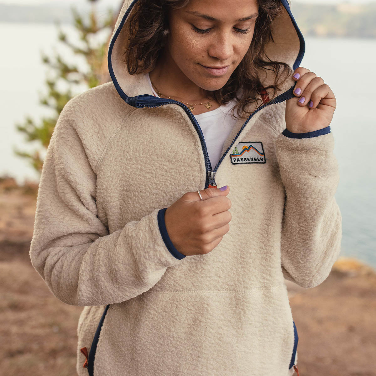 Maine Hooded Recycled Sherpa Fleece - Oatmeal